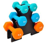 Signature Fitness Juego de mancuernas con revestimiento de neopreno con soporte (3 libras, 5 libras, 8 libras), multicolor