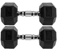 Signature Fitness Mancuernas hexagonales con revestimiento de goma, par de 25 libras