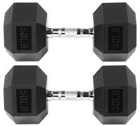 Signature Fitness Mancuernas hexagonales con revestimiento de goma, par de 50 libras