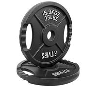 Signature Fitness Olympic - Placa de hierro fundido de 5 cm para entrenamiento de fuerza y levantamiento de pesas, estilo de dos agujeros, par de 35 libras
