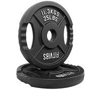 Signature Fitness Olympic - Placa de hierro fundido de 5 cm para entrenamiento de fuerza y levantamiento de pesas, estilo de dos agujeros, par de 25 libras