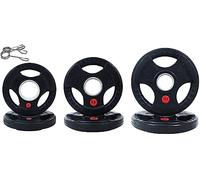 Signature Fitness Olympic - Placa de hierro fundido de 5 cm para entrenamiento de fuerza y levantamiento de pesas, estilo de revestimiento de goma, juego de 35 libras