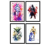 Signed by the stars Juego de 4 impresiones artísticas individuales de Star Wars Storm Trooper, Darth Vader, Yoda, C3PO R2D2, tamaño de impresión 29,7 cm x 21 cm cada una