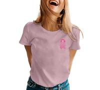 Significado discreto camiseta de mujer bordado cuello redondo parte superior minimalista casual lazo rosa logo pecho camiseta manga corta camiseta de caridad verano para recaudación de fondos