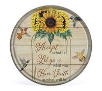Significativo Positive Accept What is Let Go of What was Sunflower and Hummingbirds Farmhouse Vintage Wall Art - Letrero redondo de estaño para decoración de pared, regalo para mamá, papá, letrero de