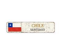 Signo de calle de Chile Santiago City Sign, cartel de bandera de Chile, recuerdo vintage de la capital del país para decoración de pared de camino de campo, 10 x 45 cm