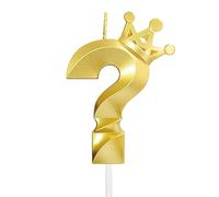 ¿Signo de interrogación? Vela de cumpleaños para todos los años, velas con números de feliz cumpleaños, decoración para tartas, corona 3D (corona-?, dorado)