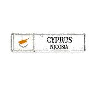 Signo de la calle de Chipre Nicosia City Sign, signo de la bandera de Chipre, recuerdo vintage de la capital del país para la decoración de la pared del camino del campo, 15 x 60 cm