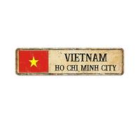 Signo de la calle de Vietnam signo de la ciudad de Ho Chi Minh, letrero de la bandera de Vietnam, recuerdo de la ciudad capital del país para decoración de pared de la carretera del país, 15 x 60 cm