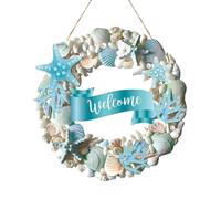 Signo de para la puerta de entrada - Diseño rústico 2D Marine Wreath con detalles de concha, Ornamento de cabaña hecho a mano | Pantin costero frente al mar para balcón, entrada, lugar de v
