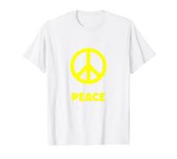 Signo de Paz Amarillo y Palabra Camiseta gráfica económica, Hombre, Blanco, M