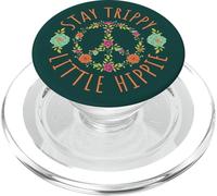 Signo de Paz de Flores con Texto Stay Trippy Little Hippie PopSockets PopGrip para MagSafe