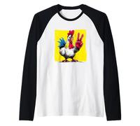 Signo de Paz de Pollo Retro Pop Granja Animal gráfico Gallo Camiseta Manga Raglan
