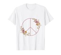 Signo de Paz Rosa con Flores Bonitas Estilo Boho Camiseta gráfica económica, Hombre, Blanco, S