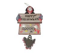 Signo De Puerta Fantasma De Halloween Spooky - Panel De Puerta De Halloween | Ornamento Colgante De Madera Con Colgante De Cráneo Y Cordón | Decoración De Halloween Llamativo | Decoración De Pared De