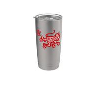 Signo del año de mono, caligrafía china del zodiaco con diseño de mono Vaso térmico de acero inoxidable de doble pared