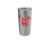 Signo del año de perro, zodiaco chino, caligrafía, diseño de perro Vaso térmico de acero inoxidable de doble pared