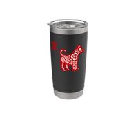 Signo del año de perro, zodiaco chino, caligrafía, diseño de perro Vaso térmico de acero inoxidable de doble pared
