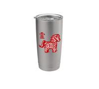 Signo del año del caballo, caligrafía del zodiaco chino, diseño de caballo Vaso térmico de acero inoxidable de doble pared