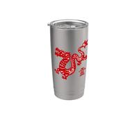 Signo del año del dragón, caligrafía del zodiaco chino, diseño de dragón Vaso térmico de acero inoxidable de doble pared