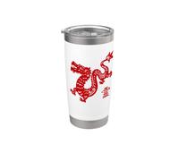 Signo del año del dragón, caligrafía del zodiaco chino, diseño de dragón Vaso térmico de acero inoxidable de doble pared