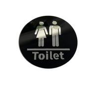 Signo Placa de Puerta WC Placa de señalización for inodoro, color negro, dorado y plateado, for puerta baño, etiqueta adhesiva pared, tablero for, acrílico(Black)