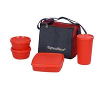 SIGNORA WARE Bolsa para guardería, color negro y rojo, exclusivo térmico, mantiene el calor y el frío, con bolsa aislante y 3 latas con vaso de 370 ml, 2 x 200 ml + 350 ml, color rojo