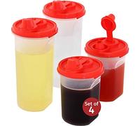 SignoraWare - Botellas dispensadoras de aceite de oliva y vinagre fáciles de verter (4 unidades) - Contenedores herméticos de plástico herméticos y tapas antigoteo con boquilla ancha de apertura fácil