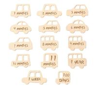 Signos de meses de bebé, tarjetas de meses de bebé - 14X Tarjetas de fotos mensuales de madera en forma de coche,Marcadores de paso de viaje de embarazo, cartel de anuncio de nacimiento de bebé para