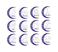 Signos del zodíaco, constelaciones, fases lunares, símbolos celestiales místicos Calcomanías de pared de papel adhesivo 42x46.4cm Se puede modificar y añadir información Azul oscuro