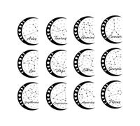 Signos del zodíaco, constelaciones, fases lunares, símbolos celestiales místicos Pegatinas de tallado fino 54.6x60.3cm Fácil instalación Negro