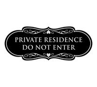 Signs ByLITA Designer Private Residence Do Not Enter - Señal de seguridad para el hogar | No Trespassing (negro/plateado) - Mediano, paquete de 2