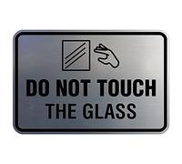 Signs ByLITA Letrero clásico enmarcado con texto en inglés «Do Not Touch The Glass» (plata cepillada)