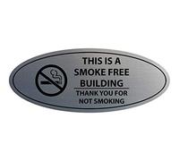 Signs ByLITA Letrero ovalado con texto en inglés «This is a smoke free building» «Thank you for not smoking» (plata cepillada) - grande