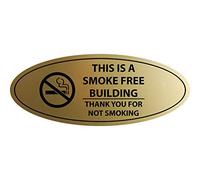 Signs ByLITA Letrero ovalado con texto en inglés "This is a smoke free building thank you for not smoking" (oro cepillado) - mediano