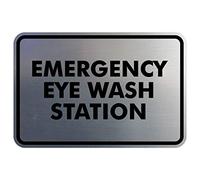 Signs ByLITA Señal clásica de emergencia para lavado de ojos (plata cepillada) - Pequeño