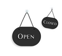 SIGNS - óvalo con Estilo negro - Open Closed - Cartel doble cara [OC35] - Placa de la puerta colgante de doble cara - Letrero de la tienda comercial reversible