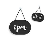 SIGNS | óvalo Shabby Chic negro - Open Closed - Cartel doble cara [OC40] - Placa de la puerta colgante de doble cara - Letrero de la tienda comercial reversible