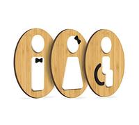 Signs - Styled Knot, Set 3X- Cartel Aseos Señales Adhesivas - Cartel Baño Hombre Mujer Discapacitado - Cartel Puerta Señal aseos - Cartel Puerta WC - Señal baño discapacitados (Prime Ronda - Bambú)