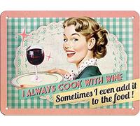 signs-unique - Placa Decorativa (Metal), diseño Retro con Texto I Always Cook with Wine...