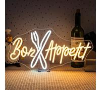 SIGNSHIP Bon Appetit Neon Led, Luces Neon Decoración para Restaurante LED | USB 5 Niveles Regulable Bon Appetit Letrero Neon Regalo para Propietarios de Restaurantes, Blanco Luz Neon para Cocina,Fiesta