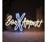 SIGNSHIP Cartel de neón Bon Appetit, LED blanco cálido para restaurante, decoración de pared USB, señal de neón LED para tienda, cocina, hotel, casa, fiesta, art deco, regalos de cumpleaños