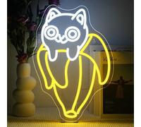 SIGNSHIP Gato De Plátano Amarillo Neon Led, Gato Luces Neon Regulable Para Decoración De Pared, Letrero Led Decorativos Para Dormitorio, Área De Juegos Para Niños,Tienda De Mascotas, Casa Para Gatos