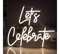 SIGNSHIP Let’s Celebrate Neón Light Warm White Letter Neón Sign Celebrate LED Sign for Wall Decoración USB Light Signs for Home Bedroom Birthday Wedding Party Christmas, Valentine's Day Gift