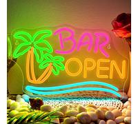 SIGNSHIP Letrero de neón de árbol de palma abierto para barra con luz de neón regulable para decoración de pared, letrero de neón de señal abierta, letreros LED de pared para decoración de barra