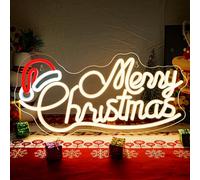 SIGNSHIP Merry Christmas Hat Neon Led, Gorro Feliz Navidad Luces Neon,Letrero Led con Interruptor Regulable para Decoración de Pared Fiestas Navideñas Dormitorio Año Nuevo Negocio