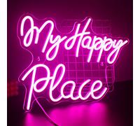 SIGNSHIP my happy place Luz de neón LED neón para decoración de paredes, luz de neón de letras USB gran pared acrílica de arte para decoración de habitaciones, Sala de juegos, bar y fiesta
