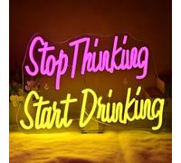 SIGNSHIP Thinking and Start Drinking Neon LED,Luces Neon para decoración de pared Letrero para casa Bar Carro Verano Playa Restaurante Cervecería Café Taberna Club Fiesta Decoración Letrero Neon
