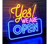 SIGNSHIP Yes We Are Open Neon Led Abierto Luces Neon Deco para Tiendas,Bar | Abrir Letrero Neon Regalo para Puerta del Bar, Abrir Luz Neon Regulable a 5 Niveles USB para Pub,Restaurante,Boutique