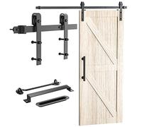 Signstek Juego de herrajes para puerta corredera de 244 cm con cerradura, sistema de puerta corredera para interior y exterior con gancho para puerta y 2 asas, apto para 3,49 cm - 4,45 cm de grosor,